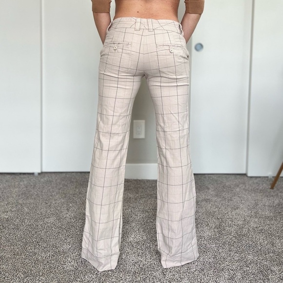 Vintage Y2K Low Rise Plaid Flare Trousers Pants - Tan Beige - Size 5 / Small - Picture 3 of 11